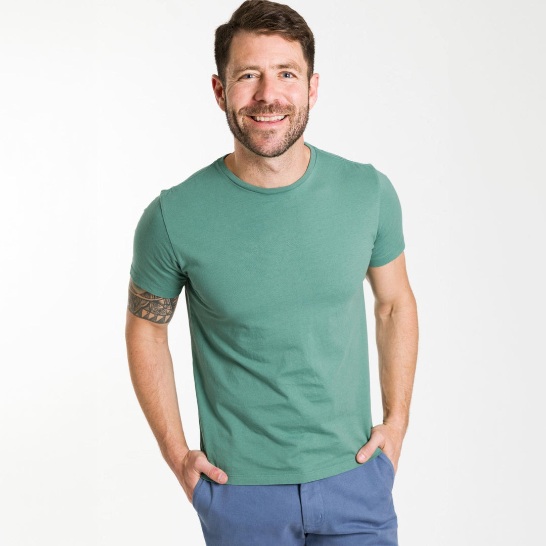 Ash & Erie Blue Green Pima Cotton Crew Neck T-Shirt for Short Men   Short Sleeve Premium Tee