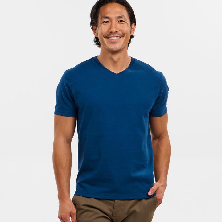 Buy Black Pima Cotton V Neck T-Shirt for Short Men | Ash & Erie   Short Sleeve Premium Tee
