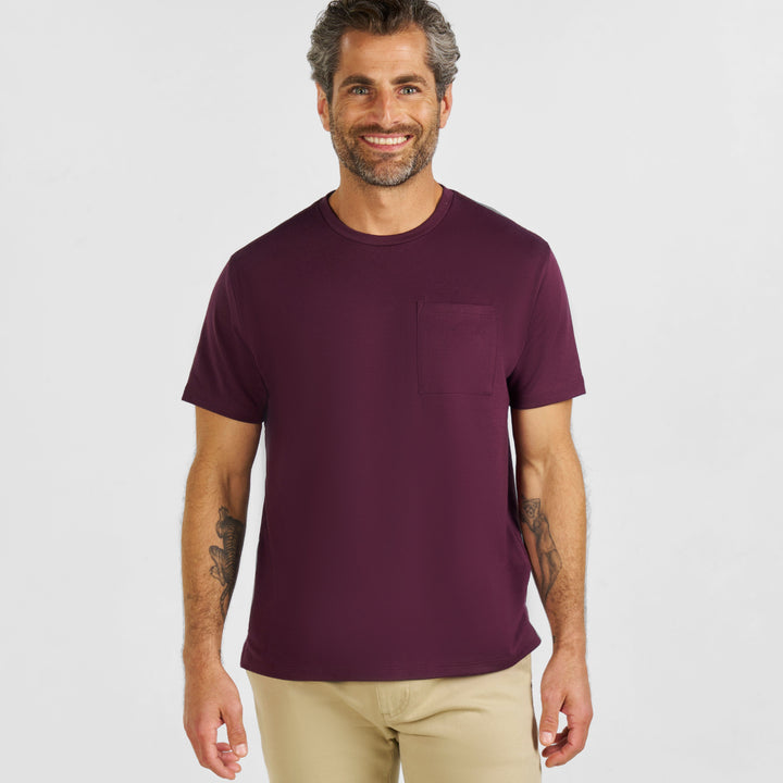 Ash & Erie Burgundy Micro Pique Crew Neck T-Shirt for Short Men   Short Sleeve Premium Tee