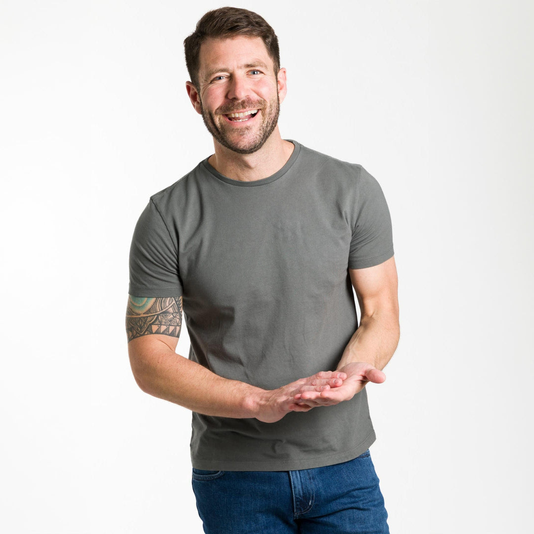 Ash & Erie Fieldstone Grey Pima Cotton Crew Neck T-Shirt for Short Men   Short Sleeve Premium Tee