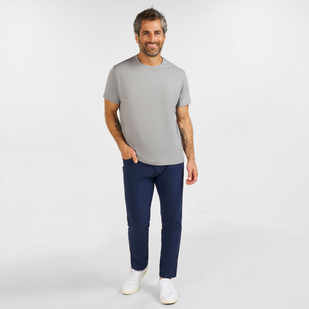 Ash & Erie Grey Pima Cotton Crew Neck T-Shirt for Short Men   Short Sleeve Premium Tee