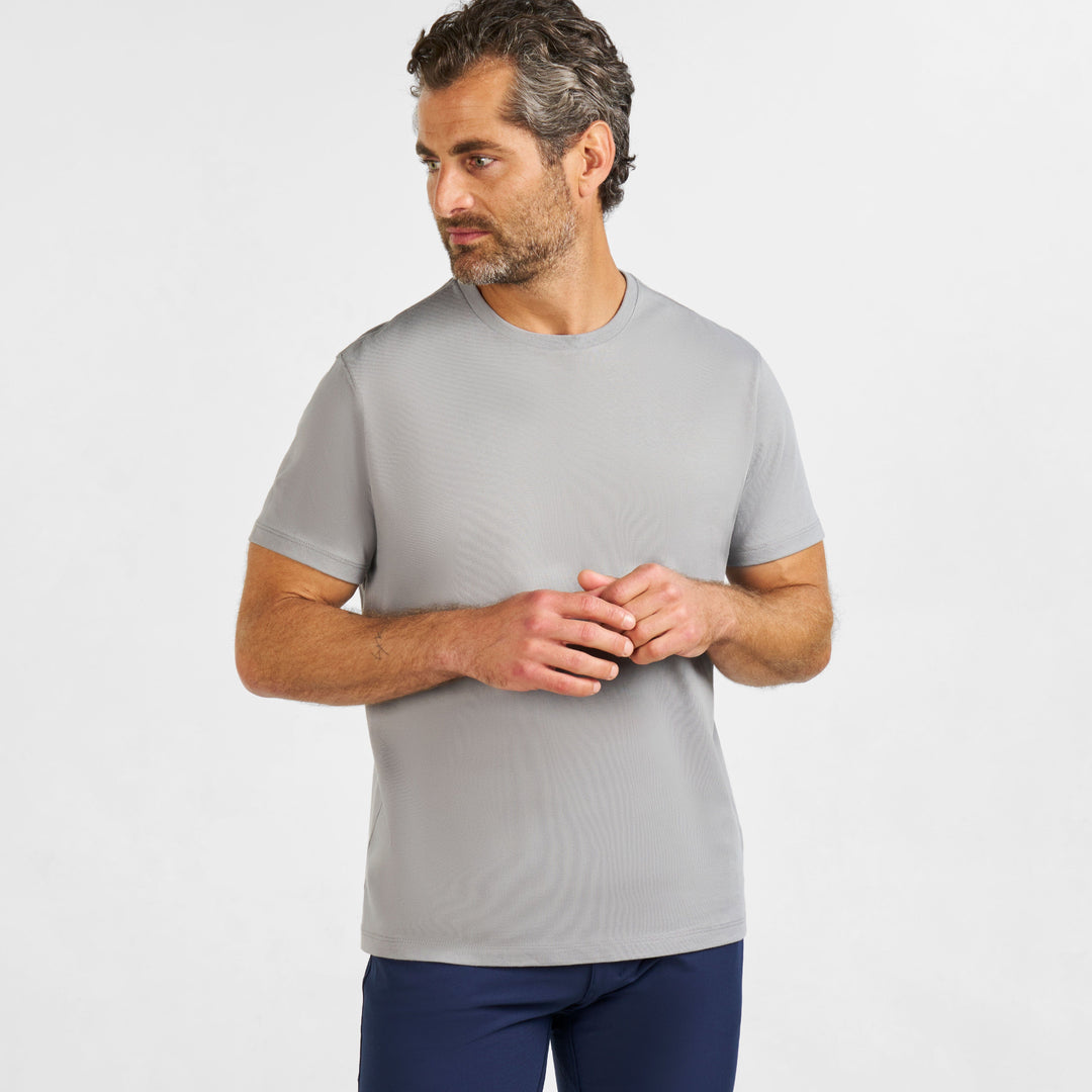 Ash & Erie Grey Pima Cotton Crew Neck T-Shirt for Short Men   Short Sleeve Premium Tee