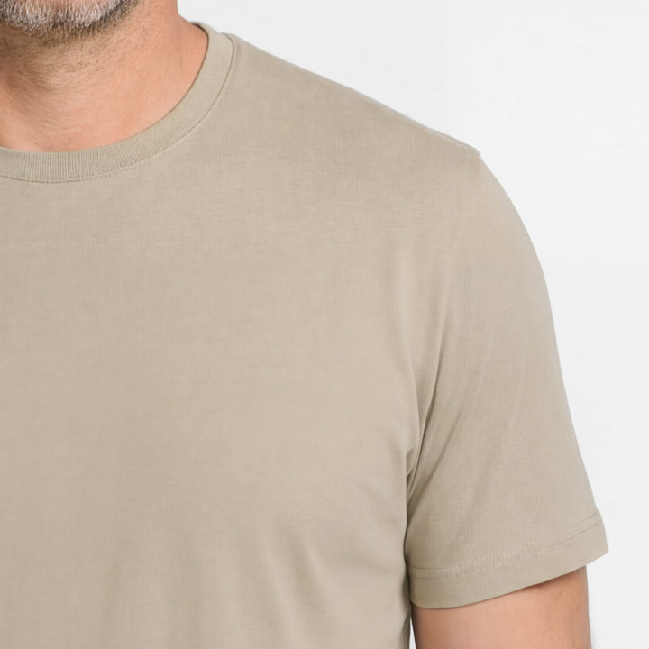 Ash & Erie Khaki Pima Cotton Crew Neck T-Shirt for Short Men   Short Sleeve Premium Tee