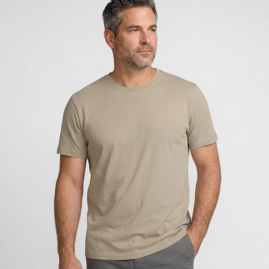 Ash & Erie Khaki Pima Cotton Crew Neck T-Shirt for Short Men   Short Sleeve Premium Tee