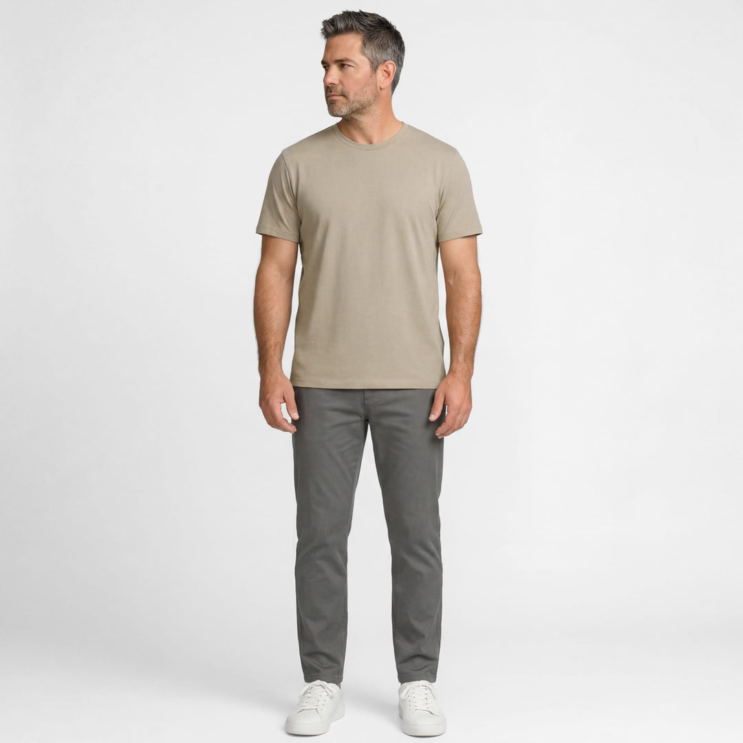 Ash & Erie Khaki Pima Cotton Crew Neck T-Shirt for Short Men   Short Sleeve Premium Tee