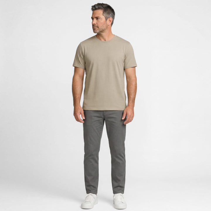 Ash & Erie Khaki Pima Cotton Crew Neck T-Shirt for Short Men   Short Sleeve Premium Tee
