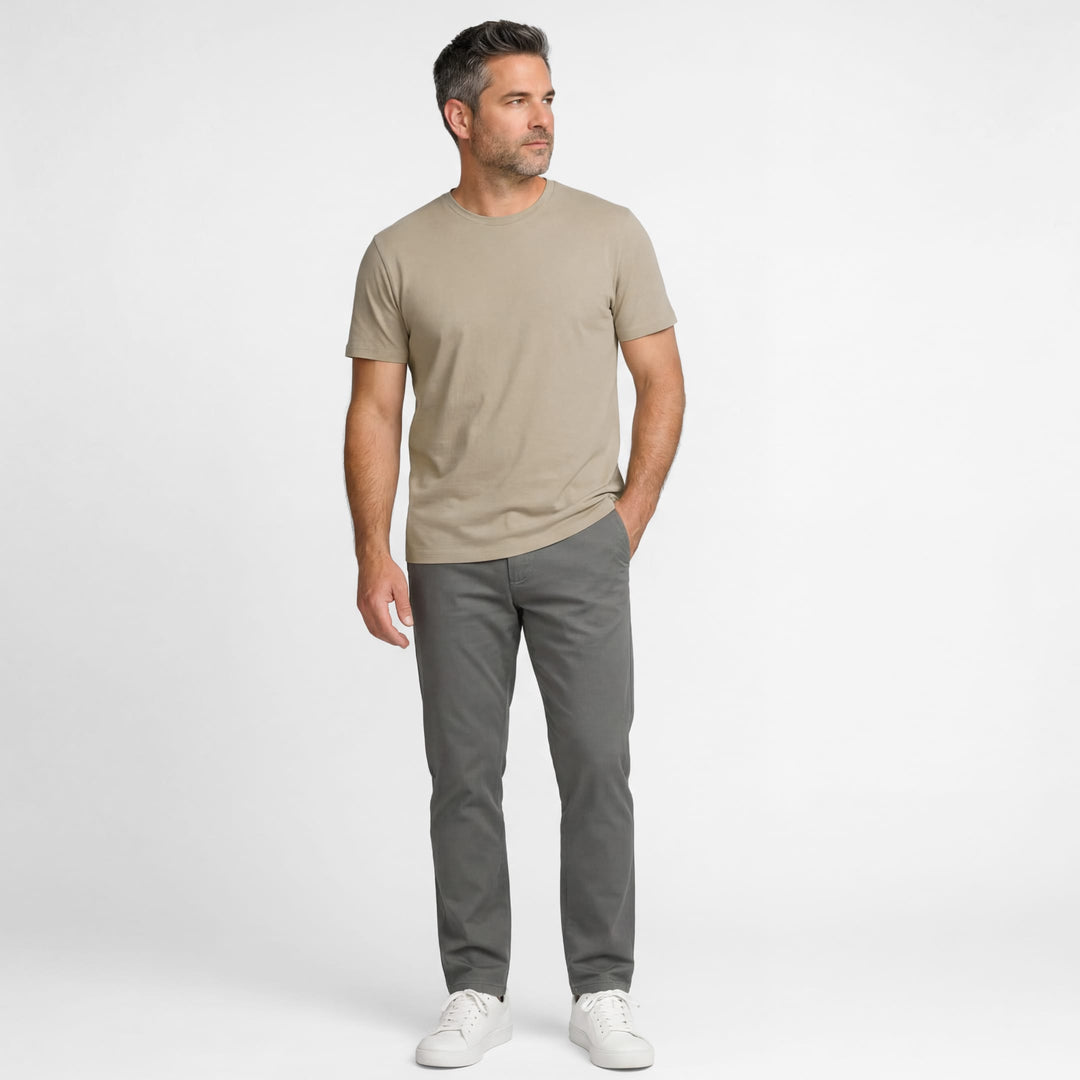 Ash & Erie Khaki Pima Cotton Crew Neck T-Shirt for Short Men   Short Sleeve Premium Tee