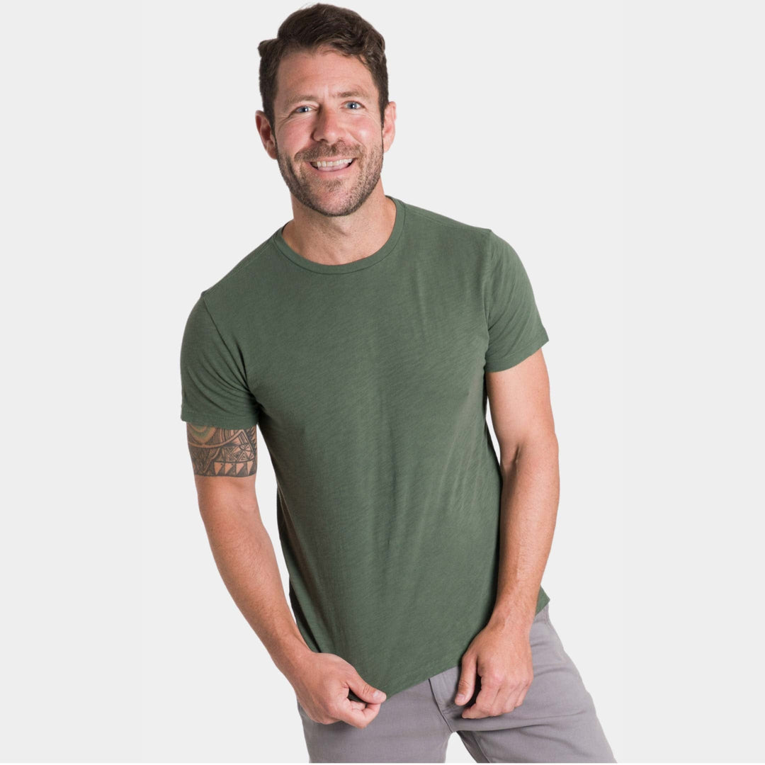 Ash & Erie Lightweight Washed Dark Green Crew Neck T-Shirt for Short Men   Short Sleeve Premium Tee