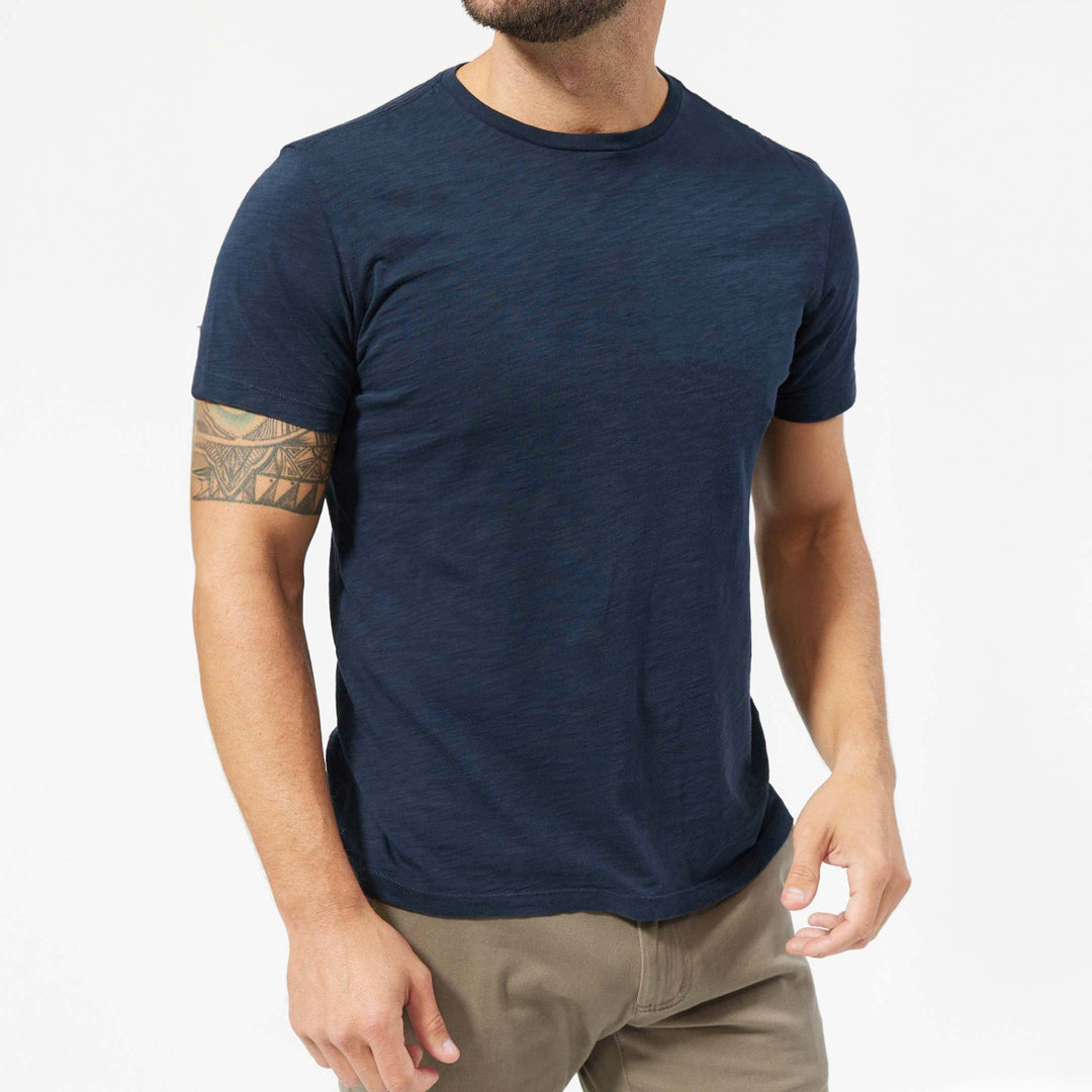 Ash & Erie Lightweight Washed Navy Crew Neck T-Shirt for Short Men   Short Sleeve Premium Tee