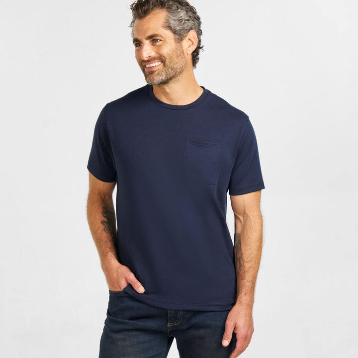 Ash & Erie Navy Micro Pique Crew Neck T-Shirt for Short Men   Short Sleeve Premium Tee