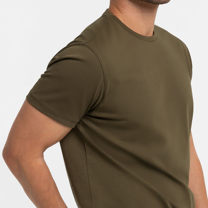 Ash & Erie Olive Pima Cotton Crew Neck T-Shirt for Short Men   Short Sleeve Premium Tee
