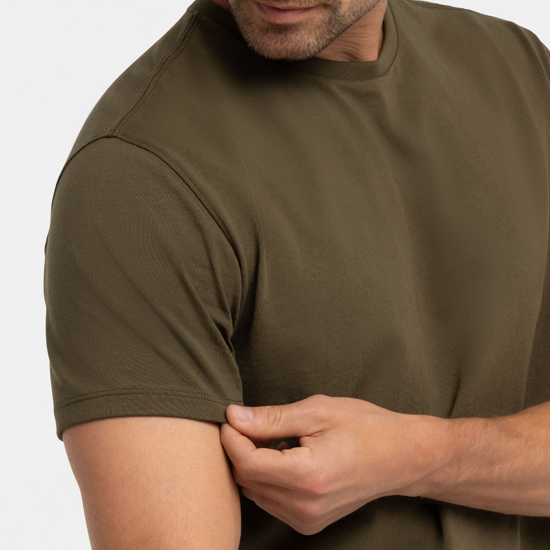 Ash & Erie Olive Pima Cotton Crew Neck T-Shirt for Short Men   Short Sleeve Premium Tee