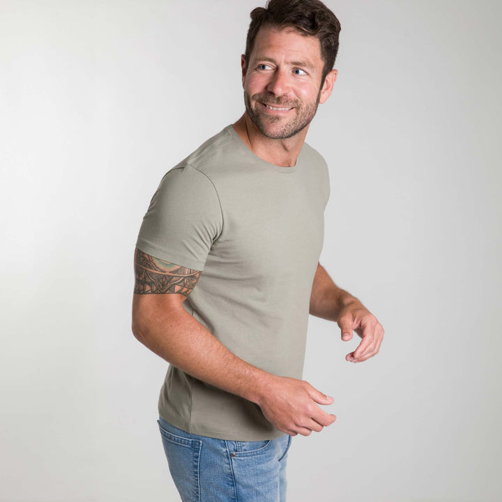 Ash & Erie Sage Green Pima Cotton Crew Neck T-Shirt for Short Men   Short Sleeve Premium Tee