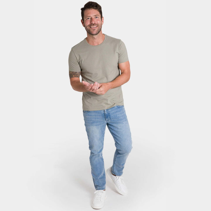Ash & Erie Sage Green Pima Cotton Crew Neck T-Shirt for Short Men   Short Sleeve Premium Tee