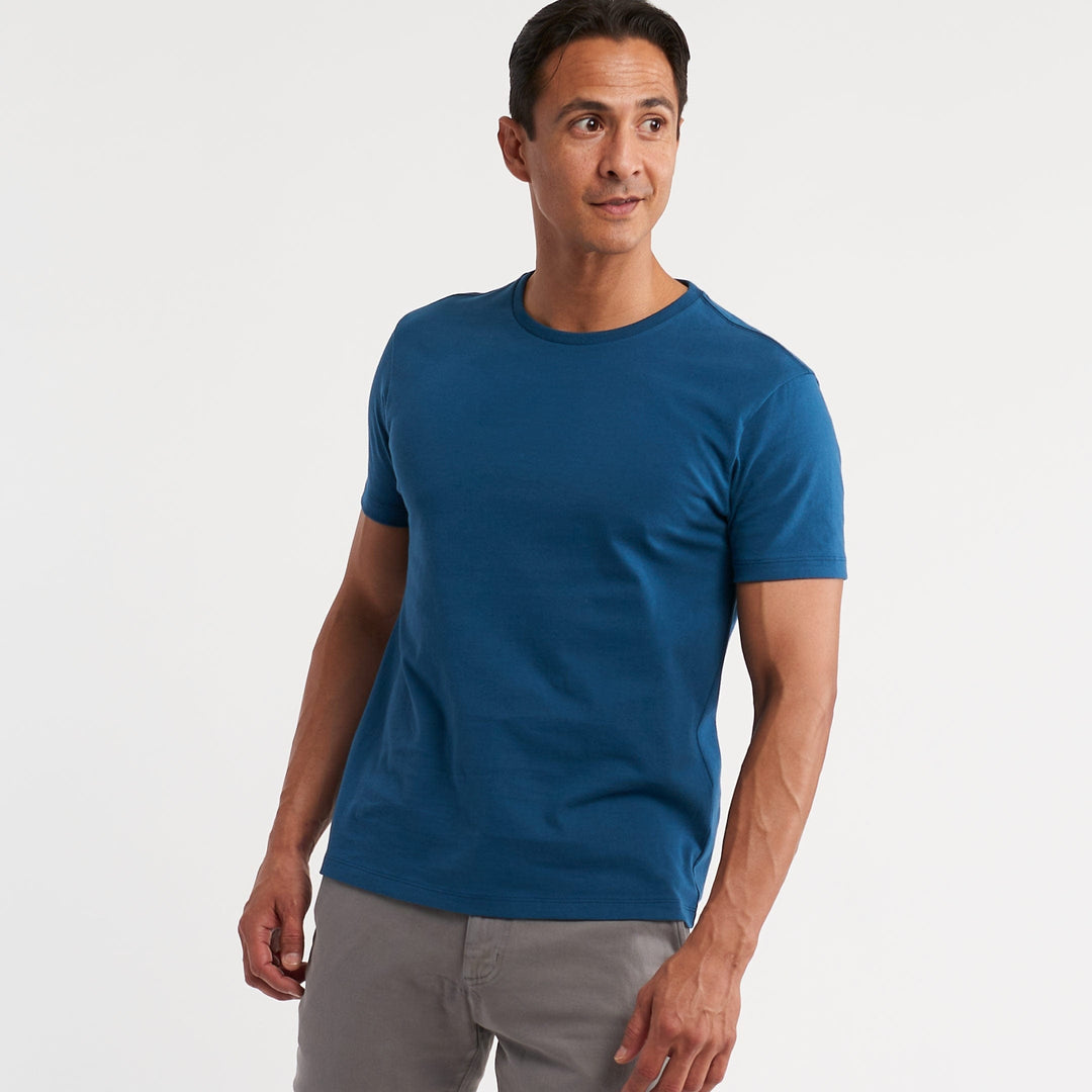 Ash & Erie Tidal Blue Pima Cotton Crew Neck T-Shirt for Short Men   Short Sleeve Premium Tee