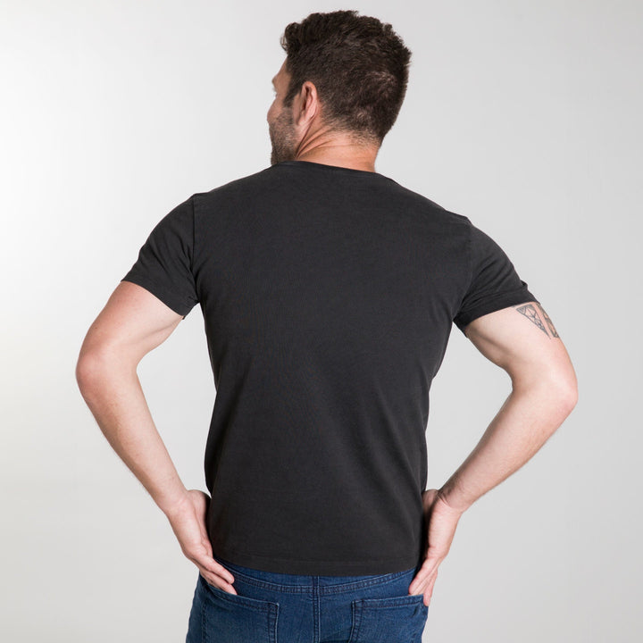 Ash & Erie Washed Black Pima Cotton Crew Neck T-Shirt for Short Men   Short Sleeve Premium Tee