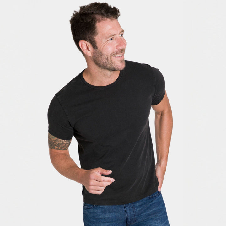 Ash & Erie Washed Black Pima Cotton Crew Neck T-Shirt for Short Men   Short Sleeve Premium Tee