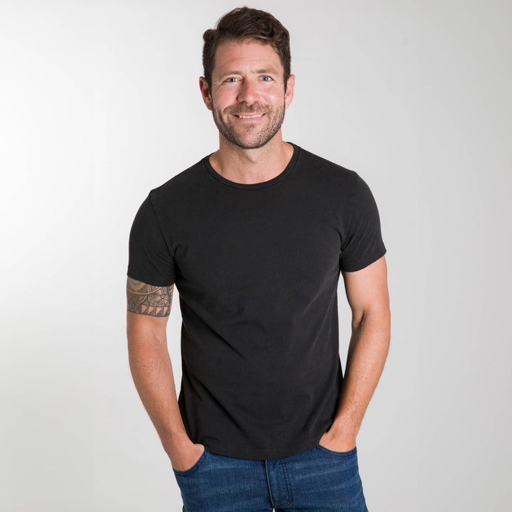 Ash & Erie Washed Black Pima Cotton Crew Neck T-Shirt for Short Men   Short Sleeve Premium Tee