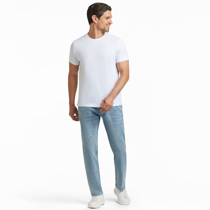 Ash & Erie White Pima Cotton Crew Neck T-Shirt for Short Men   Short Sleeve Premium Tee