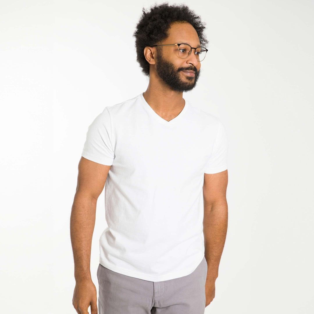 Ash & Erie White Pima Cotton V Neck T-Shirt for Short Men   Short Sleeve Premium Tee