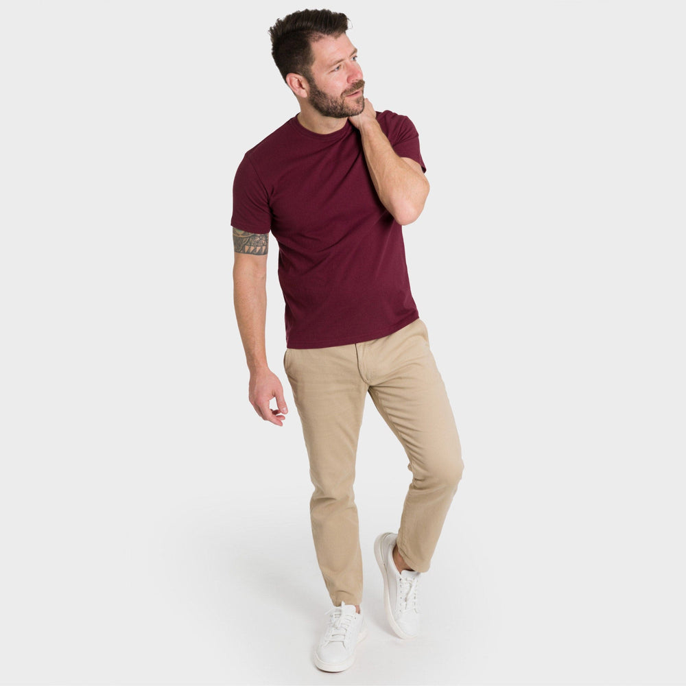 Ash & Erie Burgundy Crew Neck T-Shirt for Short Men   Short Sleeve Tee