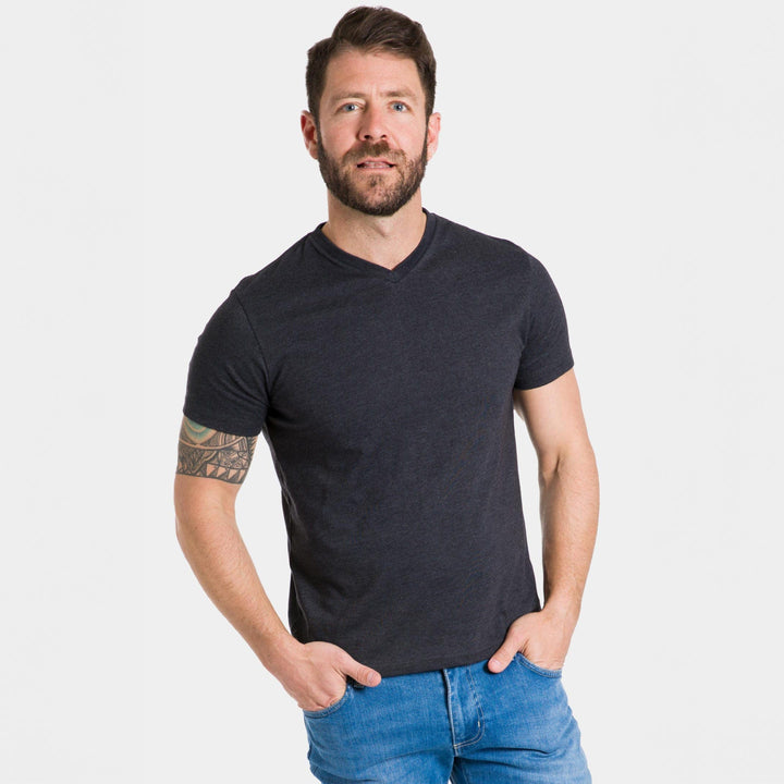 Ash & Erie Heather Black V-Neck T-Shirt for Short Men   Short Sleeve Tee