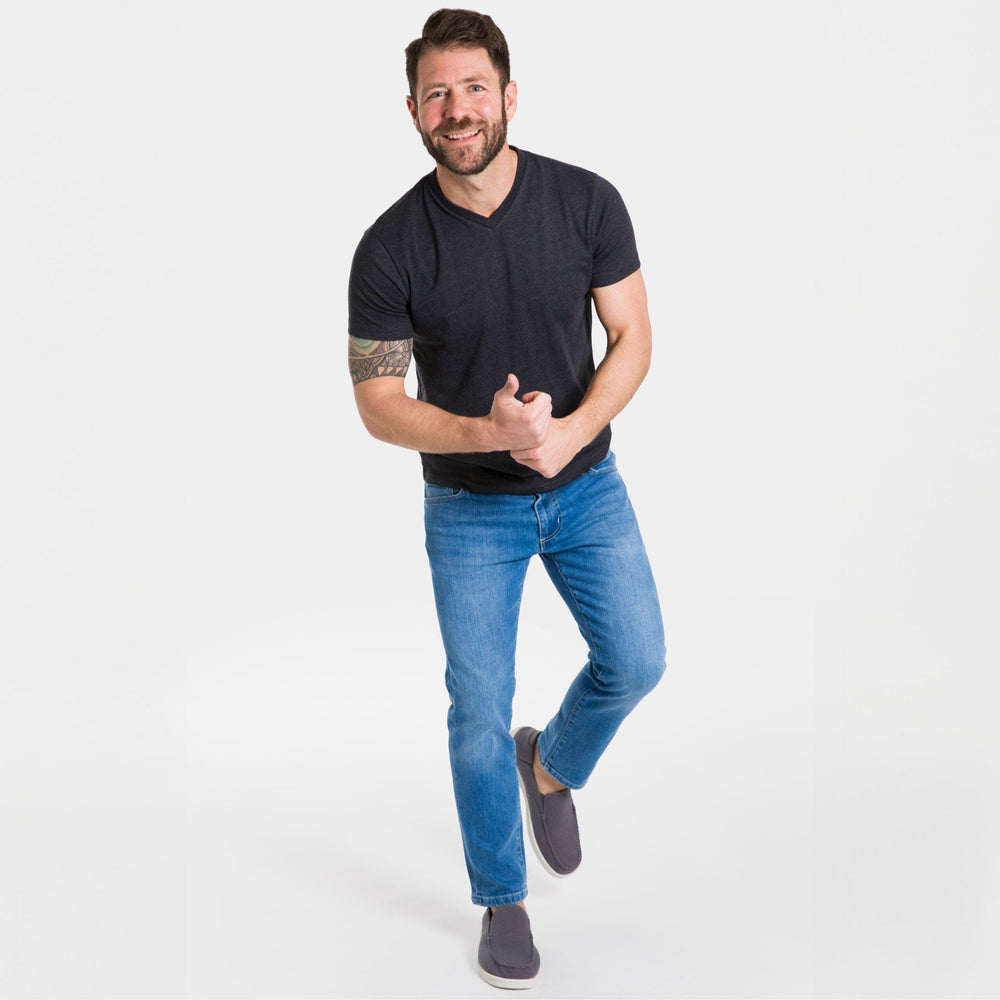 Ash & Erie Heather Black V-Neck T-Shirt for Short Men   Short Sleeve Tee