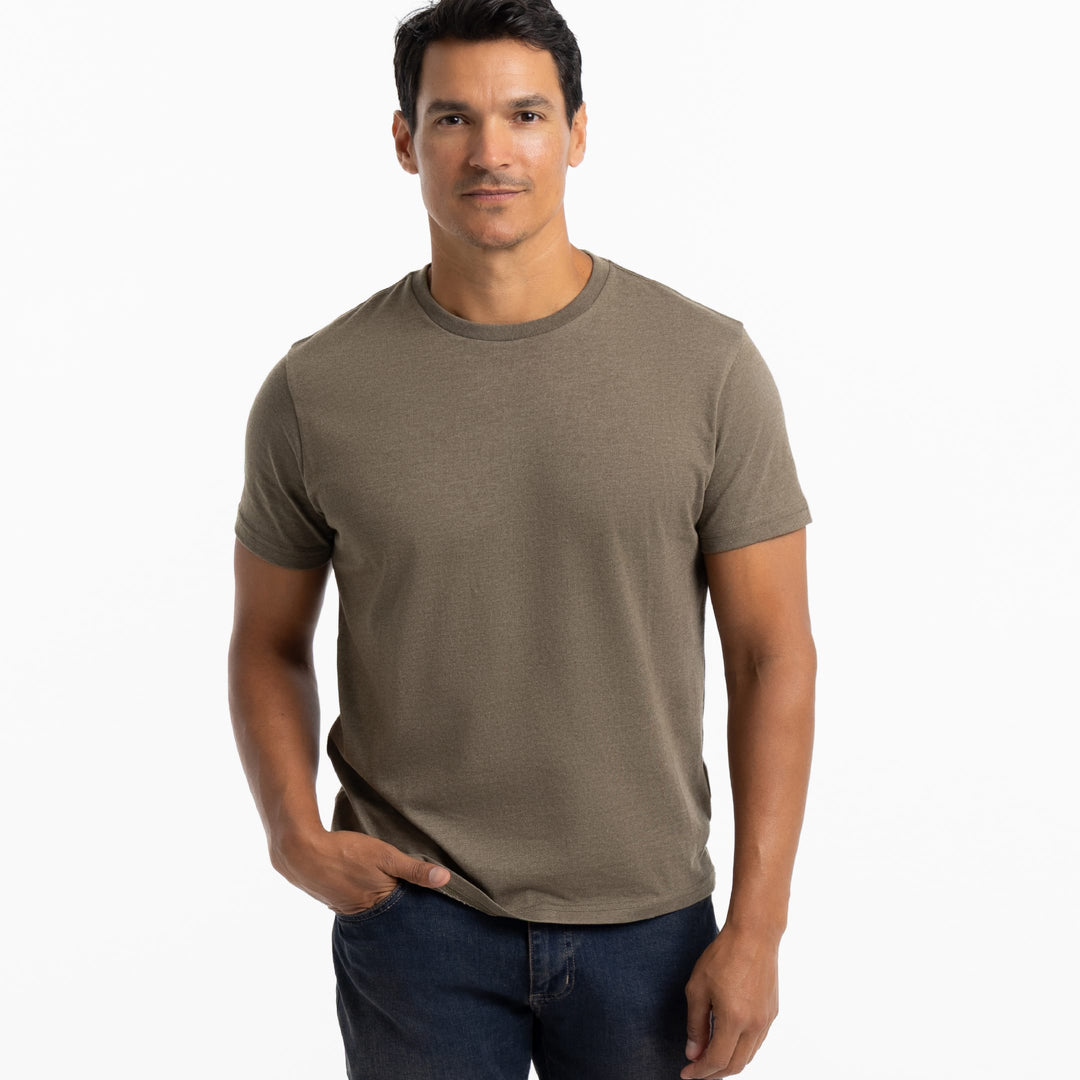 Ash & Erie Heather Brown Crew Neck T-Shirt for Short Men   Short Sleeve Tee