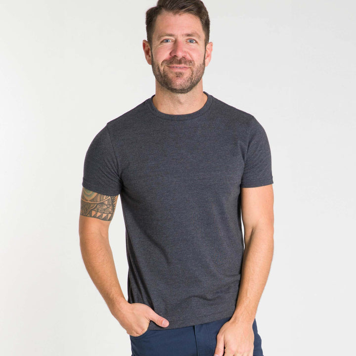 Ash & Erie Heather Charcoal Crew Neck T-Shirt for Short Men   Short Sleeve Tee