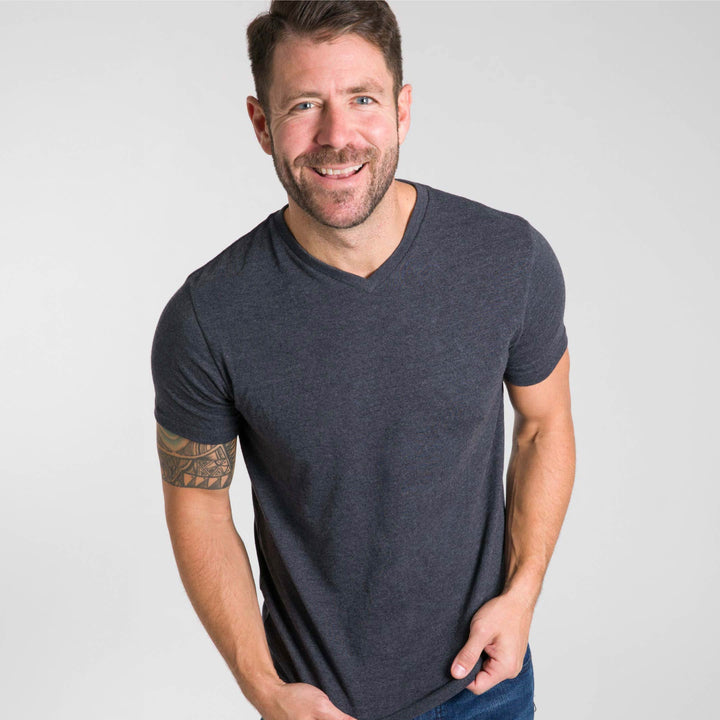 Ash & Erie Heather Charcoal V-Crew T-Shirt for Short Men   Short Sleeve Tee