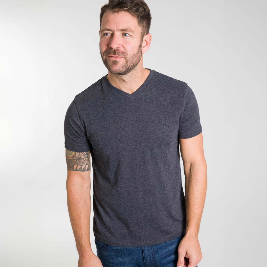Ash & Erie Heather Charcoal V-Crew T-Shirt for Short Men   Short Sleeve Tee