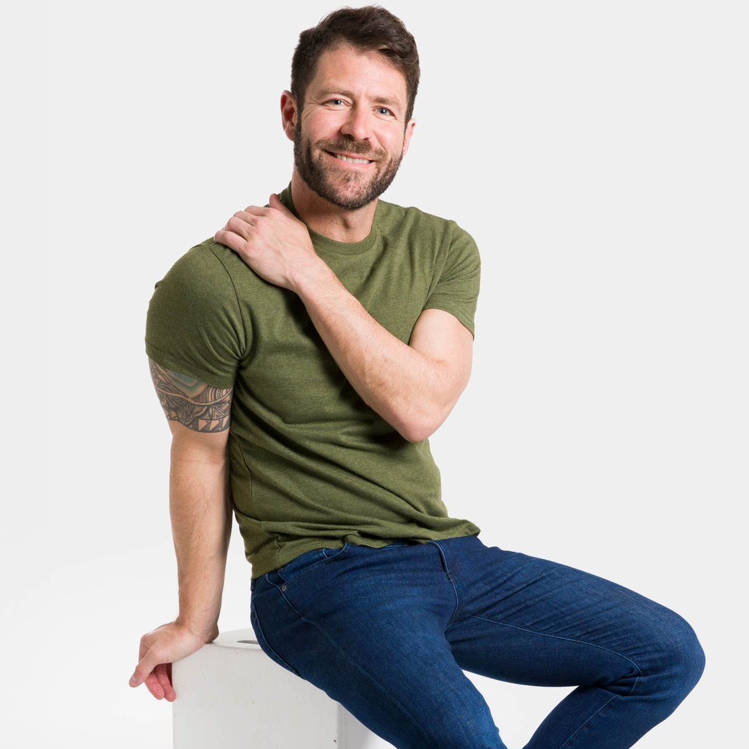 Ash & Erie Heather Dark Green Crew Neck T-Shirt for Short Men   Short Sleeve Tee