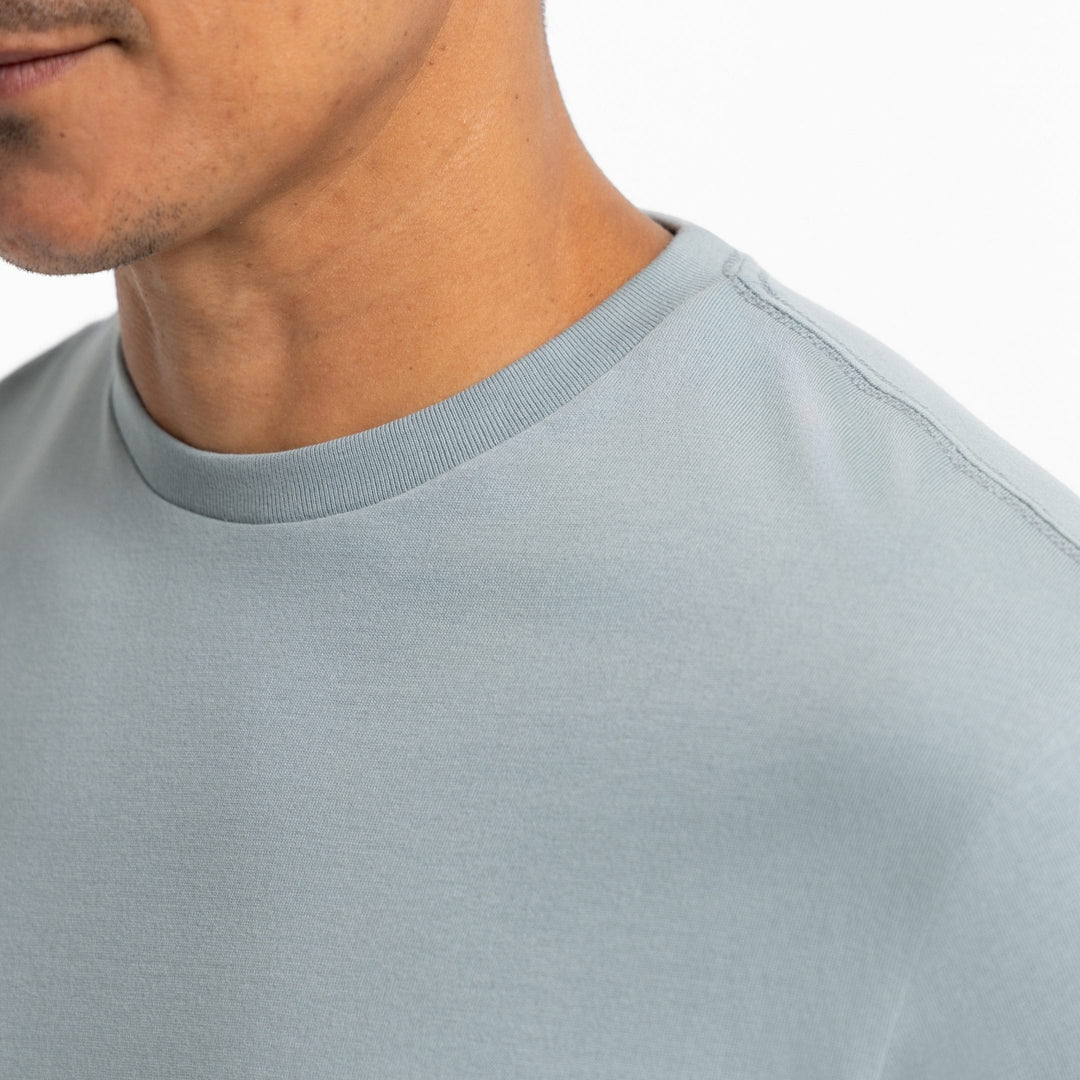 Ash & Erie Muted Blue Crew Neck T-Shirt for Short Men   Short Sleeve Tee