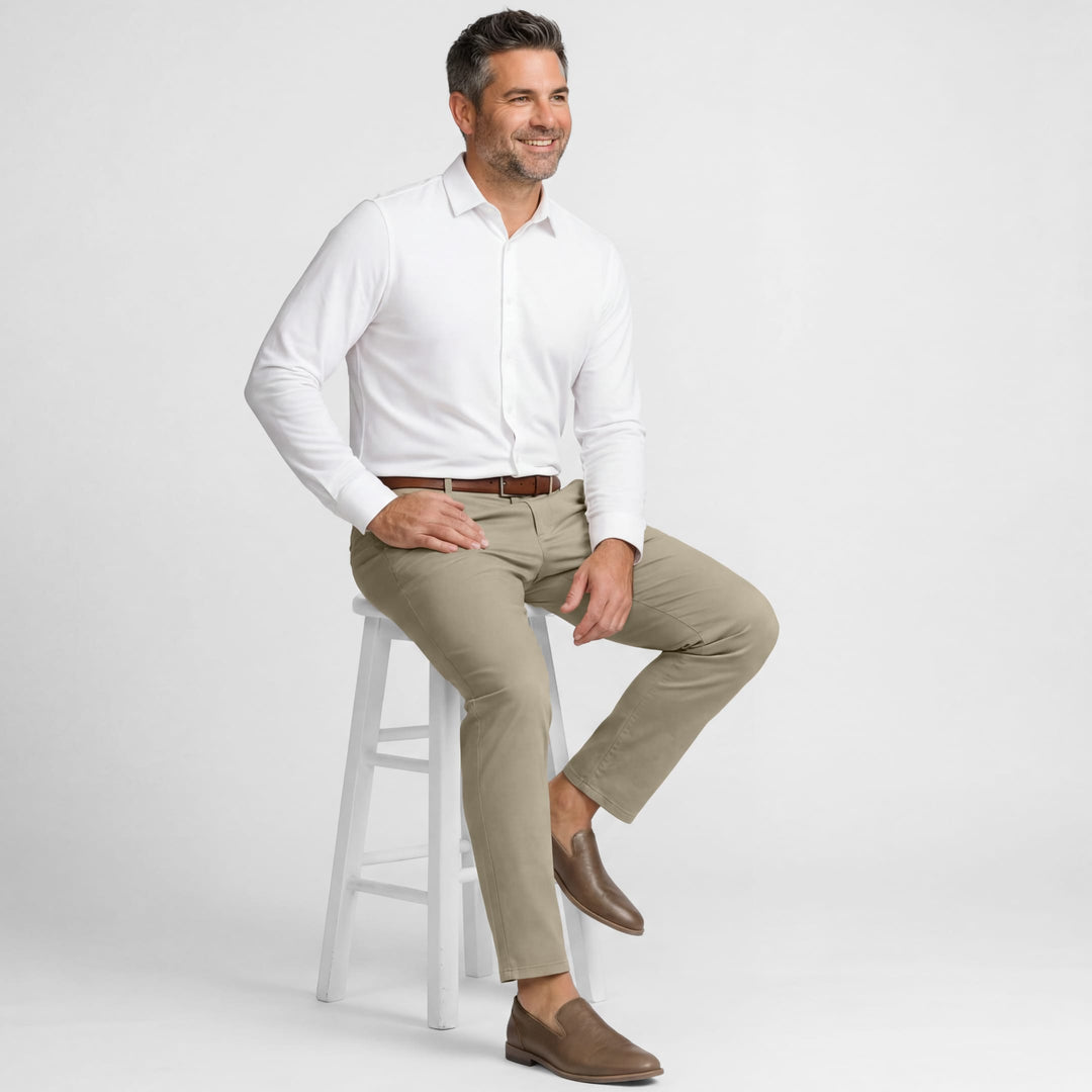 Ash & Erie Khaki Lightweight Signature Chinos for Short Men   Signature Chino Pants