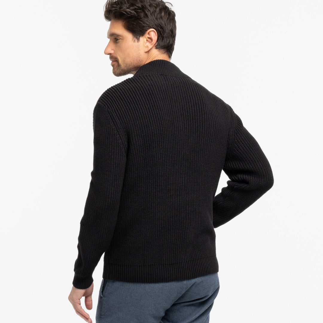 Black Waffle Knit Full-Zip Sweater for Short Men | Ash & Erie   Sweater