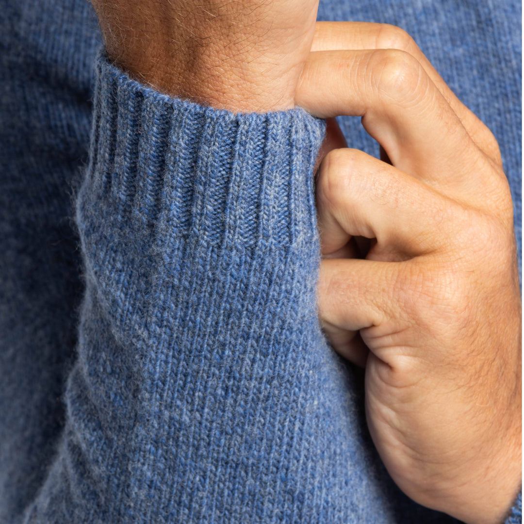 Ash & Erie Blue Melange Cashmere Crew Neck Sweater for Short Men   Sweater