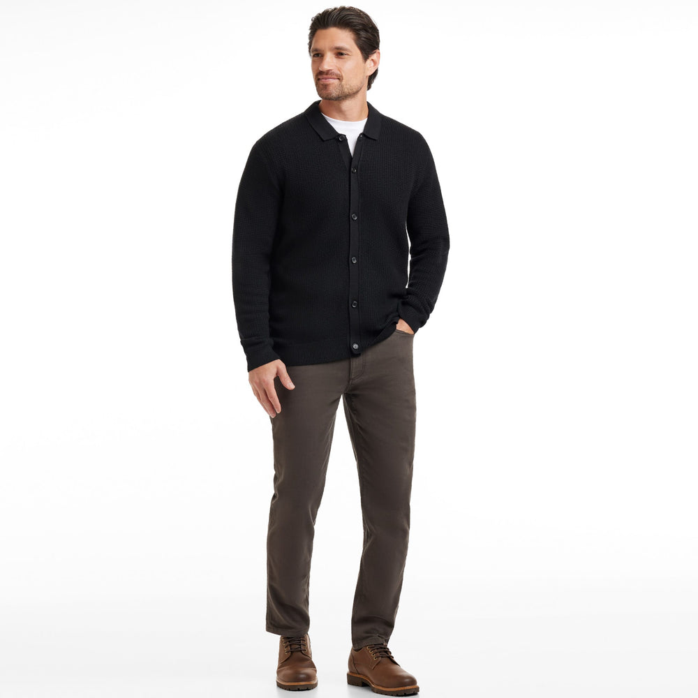 Black Full Placket Merino Sweater for Short Men | Ash & Erie   Sweater Polo