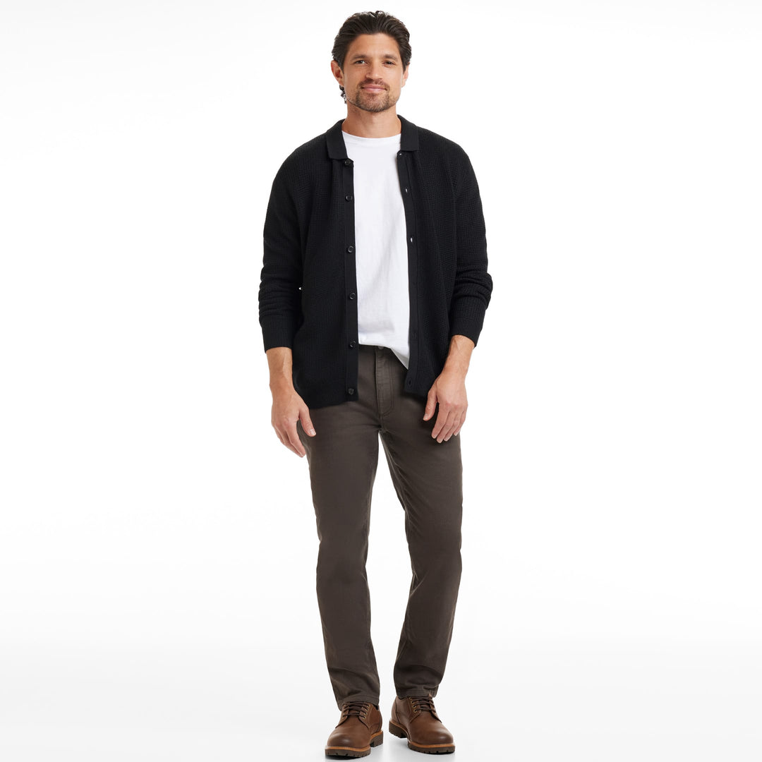 Black Full Placket Merino Sweater for Short Men | Ash & Erie   Sweater Polo