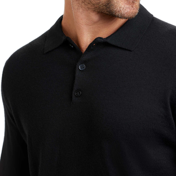 Black Merino Wool Sweater Polo for Short Men | Ash & Erie   Sweater Polo