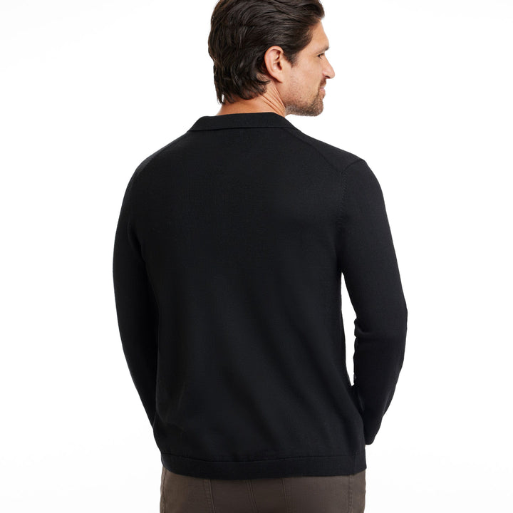 Black Merino Wool Sweater Polo for Short Men | Ash & Erie   Sweater Polo