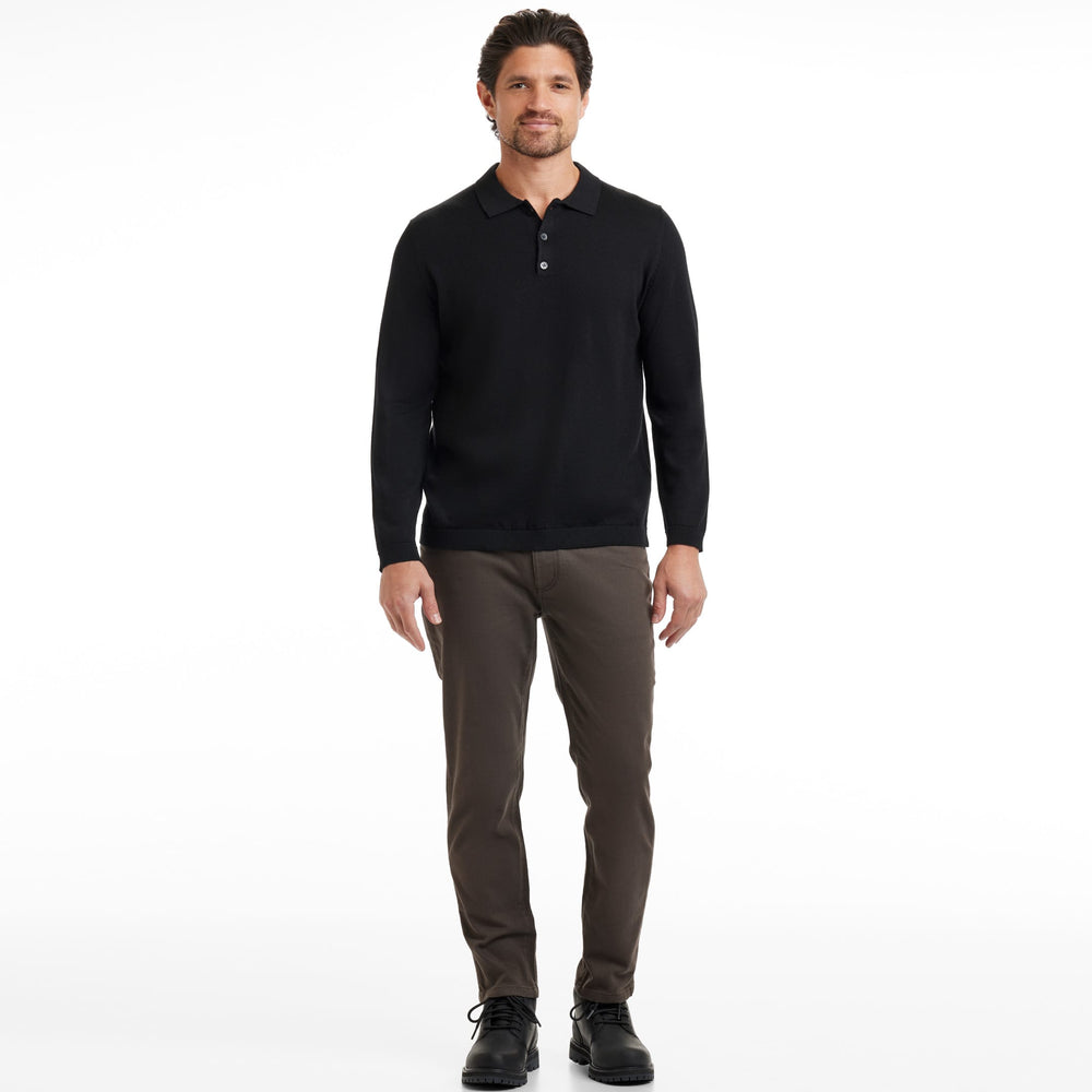 Black Merino Wool Sweater Polo for Short Men | Ash & Erie   Sweater Polo