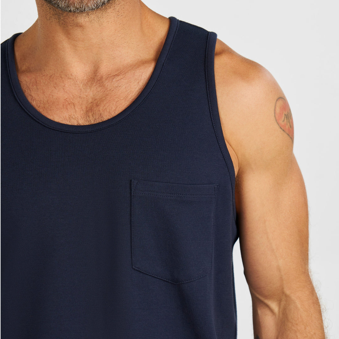 Ash & Erie Navy Micro Pique Tank Top for Short Men   Tank Top