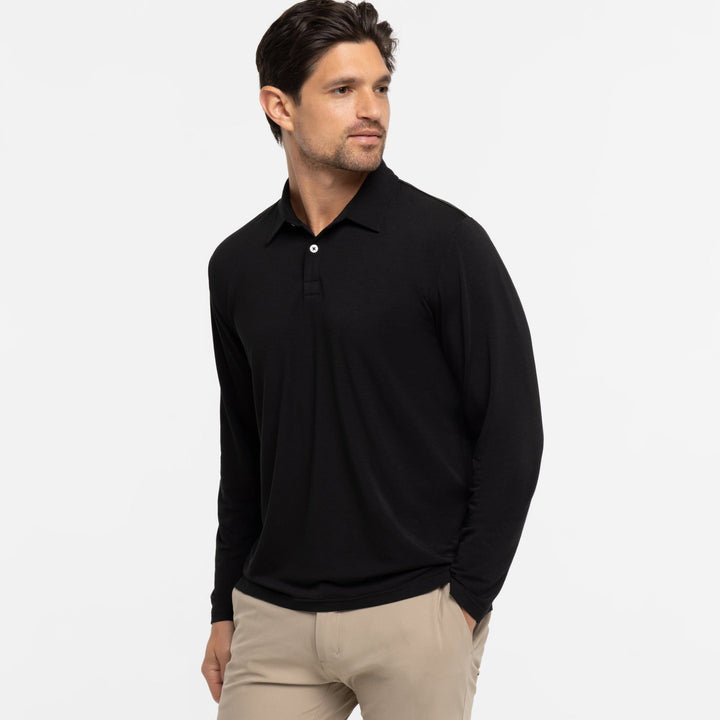 Ash & Erie Black Long Sleeve Tech Polo Shirt for Short Men   Tech Polo Shirt