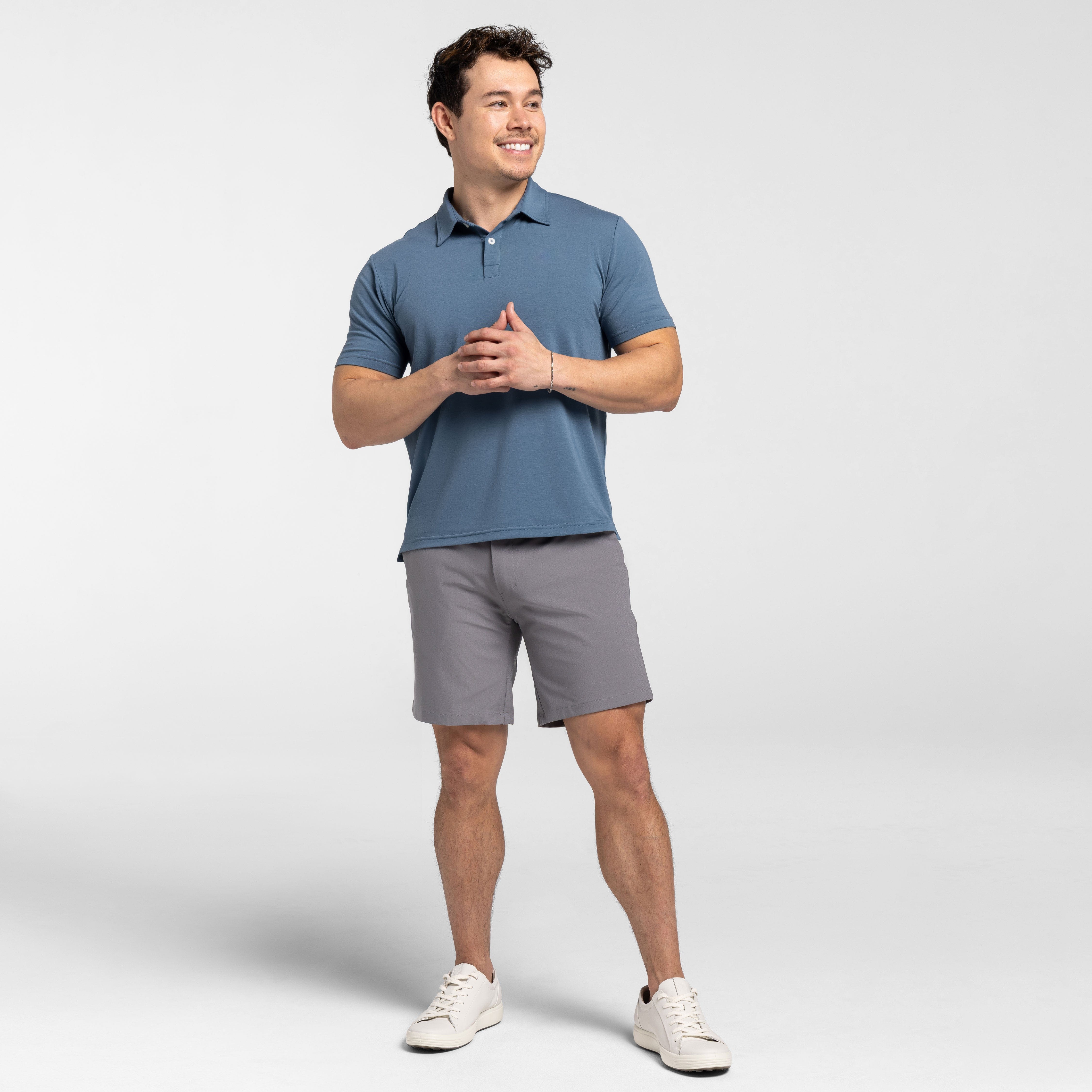 Ash & Erie Carbon Blue Tech Polo Shirt for Short Men   Tech Polo Shirt