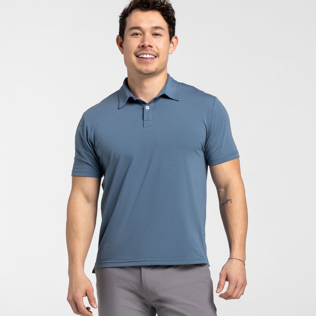 Ash & Erie Carbon Blue Tech Polo Shirt for Short Men   Tech Polo Shirt