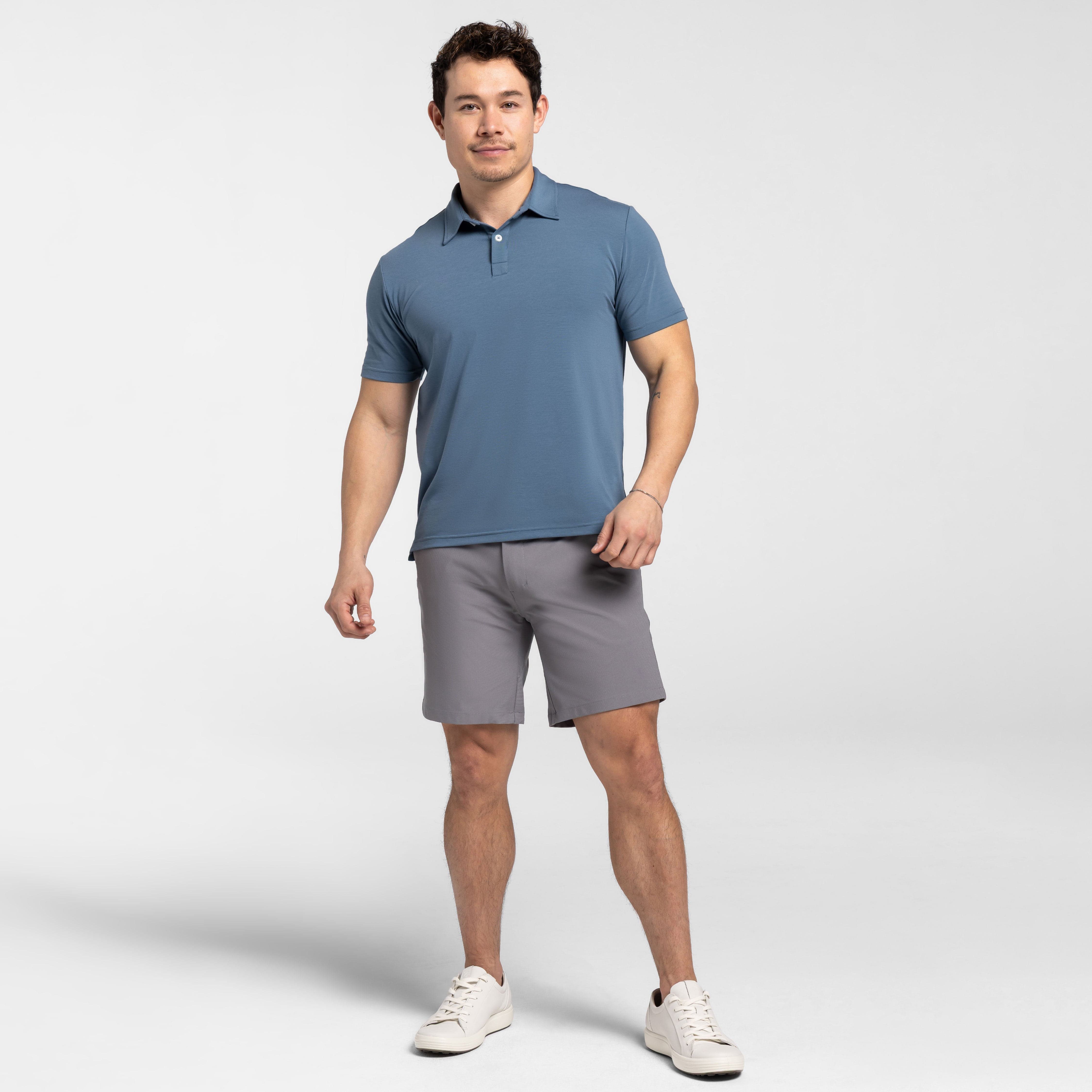 Ash & Erie Carbon Blue Tech Polo Shirt for Short Men   Tech Polo Shirt