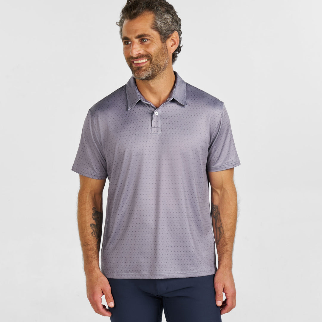 Ash & Erie Grey Dots Tech Polo Shirt for Short Men   Tech Polo Shirt