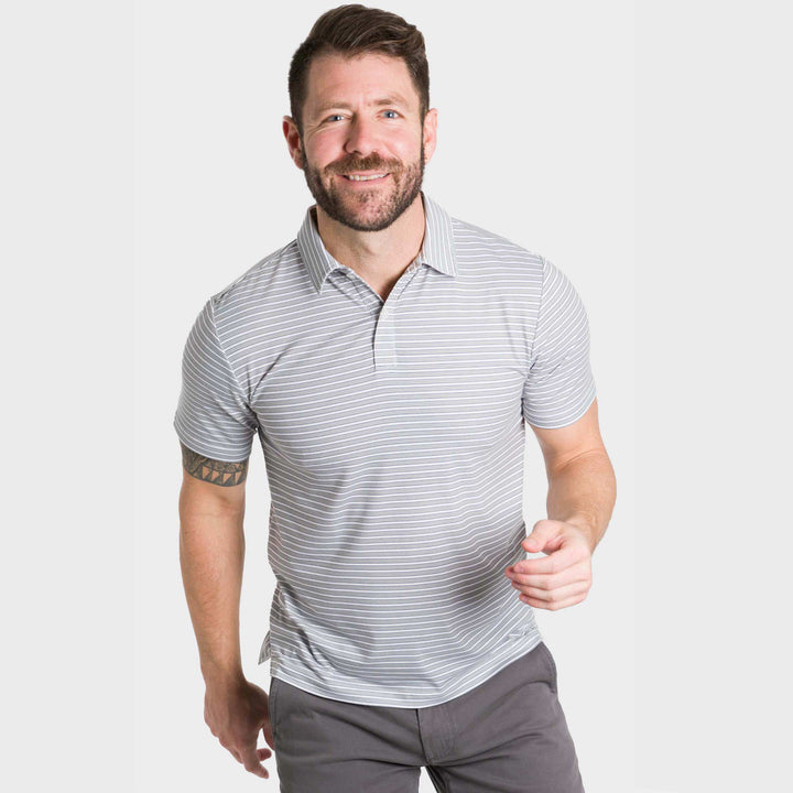 Ash & Erie Grey Stripes Tech Polo Shirt for Short Men   Tech Polo Shirt