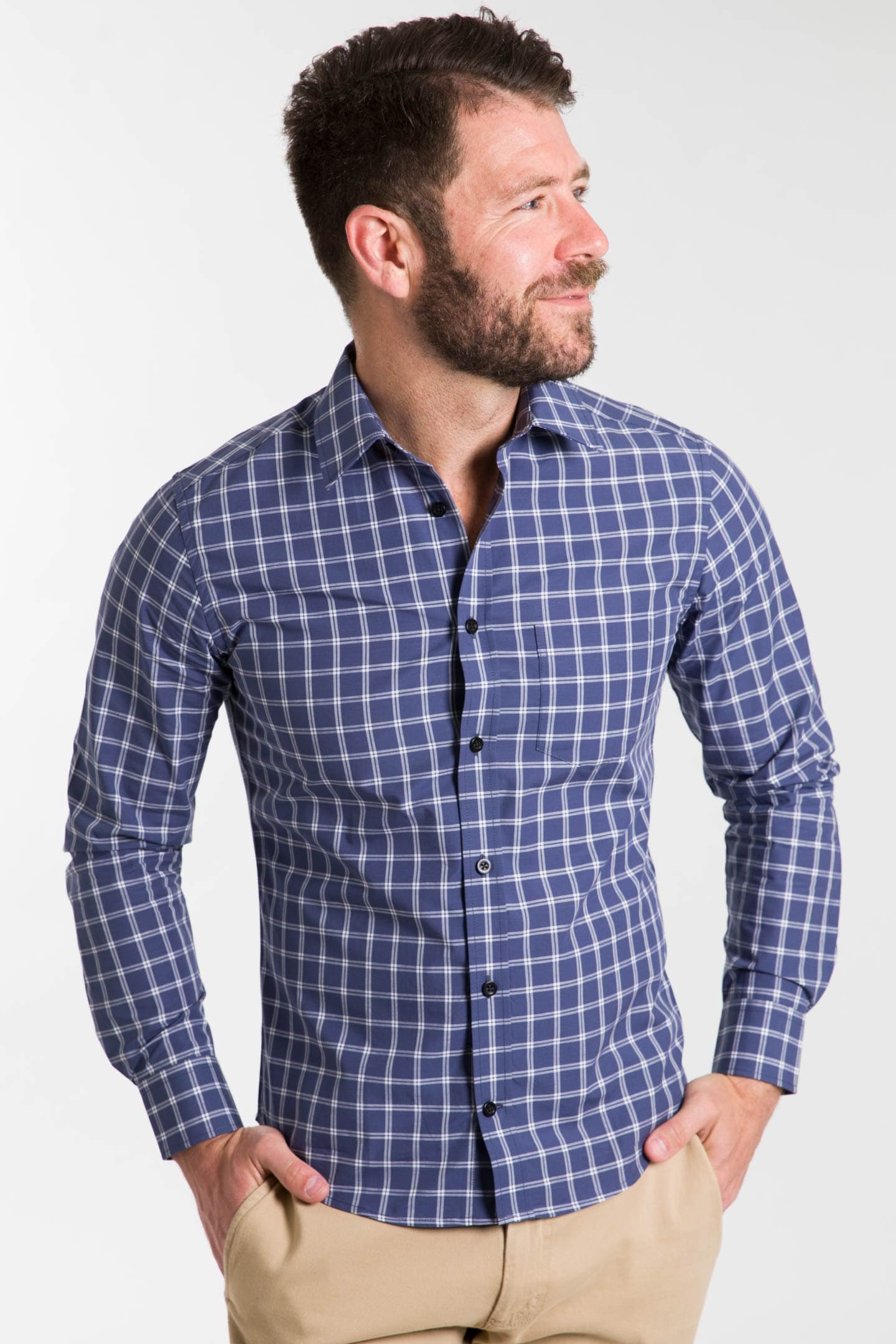 Ash & Erie Navy Check Button-Down Shirt for Short Men   Everyday Shirts