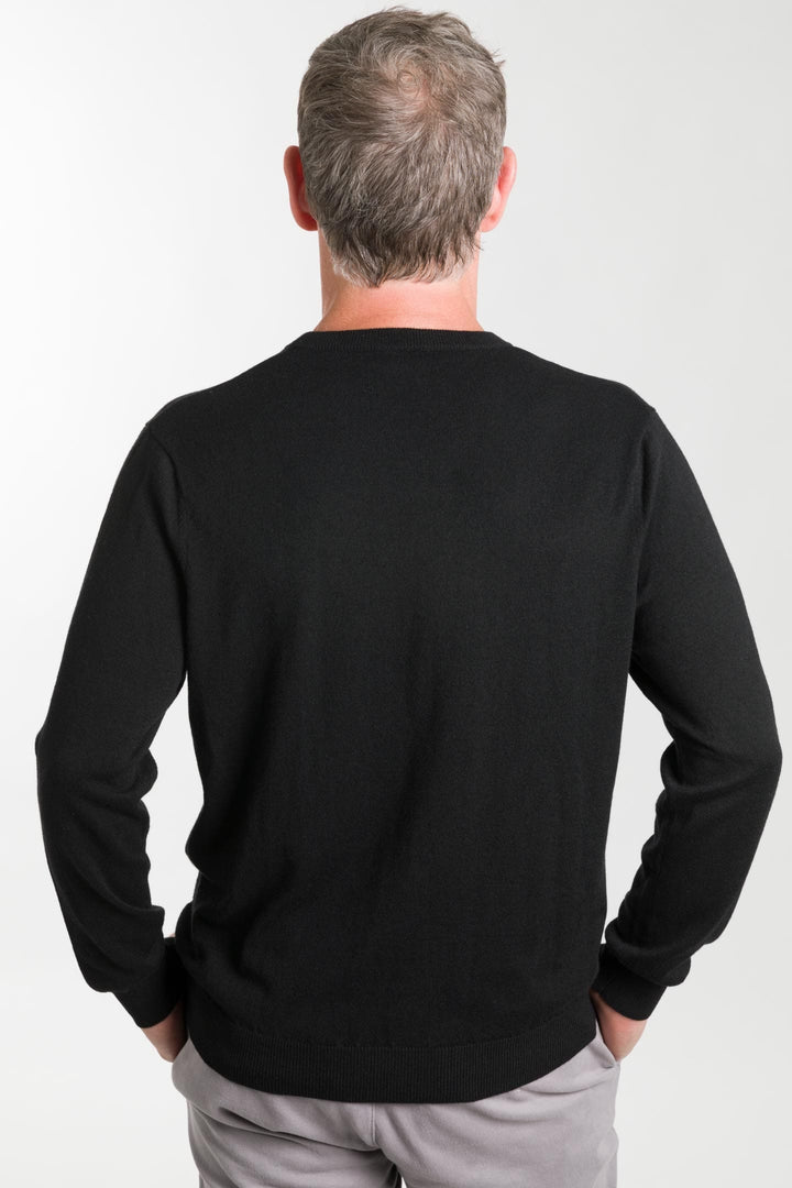 Buy Black Merino Crew-Neck Sweater for Short Men | Ash & Erie   Merino Wool Sweater